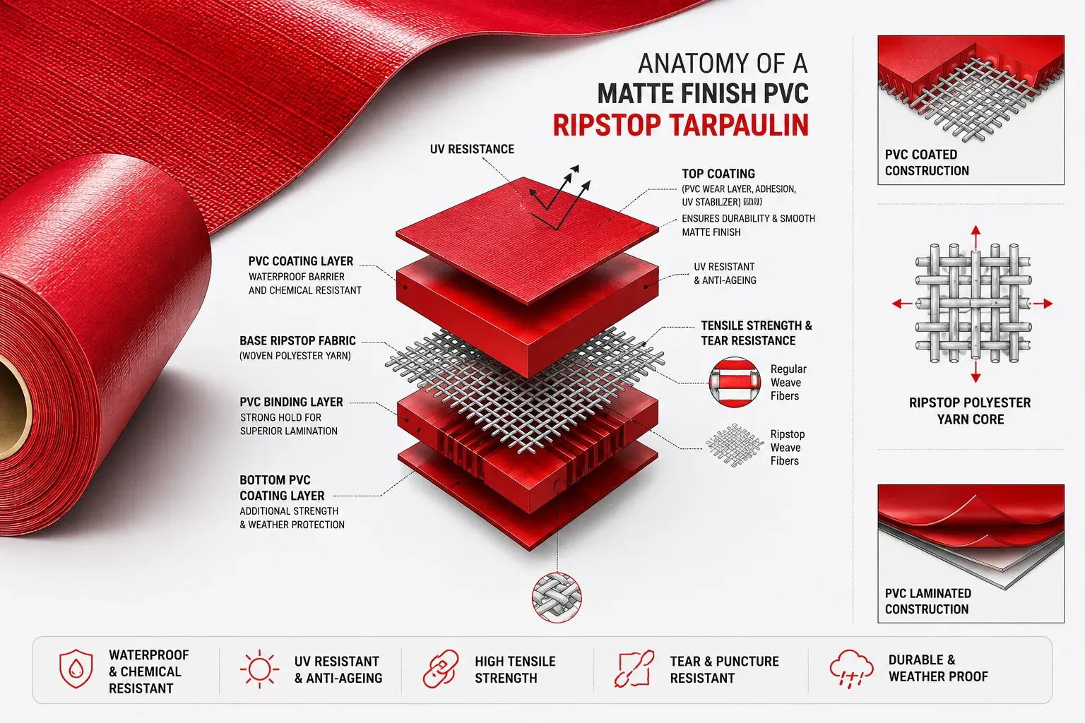 PVC Tarpaulin structure and layer composition